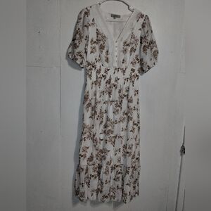 J. GEE Floral White and Brown Midi Dress Size (PL)